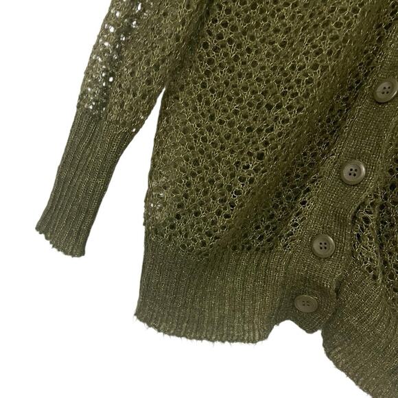 Kensie Olive Green & Gold Metallic Knit Button Down Cardigan Sweater - Picture 7 of 9